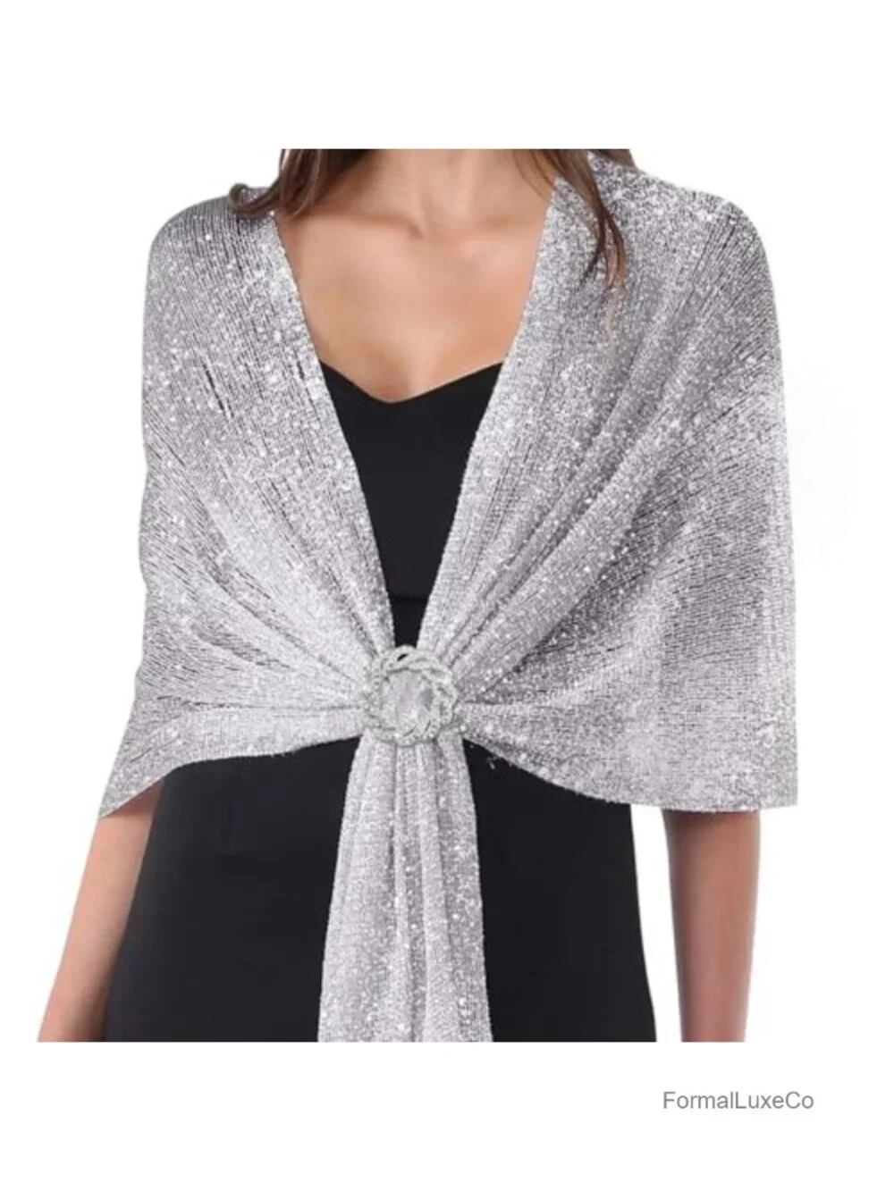 Women's Silver Glitter Fringe Shawl Wrap for Evening Dresses Bridal Capelet